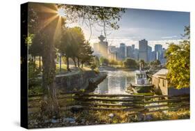 View of city skyline and Vancouver Lookout Tower from CRAB Park at Portside, Vancouver, British Col-Frank Fell-Stretched Canvas