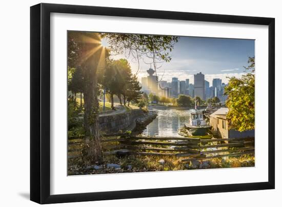 View of city skyline and Vancouver Lookout Tower from CRAB Park at Portside, Vancouver, British Col-Frank Fell-Framed Photographic Print