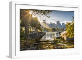 View of city skyline and Vancouver Lookout Tower from CRAB Park at Portside, Vancouver, British Col-Frank Fell-Framed Photographic Print