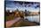 View of city skyline and Vancouver Lookout Tower from CRAB Park at Portside, Vancouver, British Col-Frank Fell-Framed Stretched Canvas