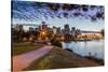 View of city skyline and Vancouver Lookout Tower from CRAB Park at Portside, Vancouver, British Col-Frank Fell-Stretched Canvas