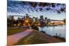 View of city skyline and Vancouver Lookout Tower from CRAB Park at Portside, Vancouver, British Col-Frank Fell-Mounted Photographic Print