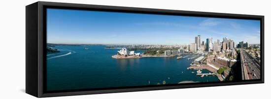 View of City, Sydney Opera House, Circular Quay, Sydney Harbor, Sydney, New South Wales, Australia-null-Framed Stretched Canvas