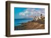 View of coastline and Playa El Barranquillo beach, Puerto Carmen, Lanzarote, Las Palmas-Frank Fell-Framed Photographic Print