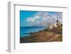 View of coastline and Playa El Barranquillo beach, Puerto Carmen, Lanzarote, Las Palmas-Frank Fell-Framed Photographic Print