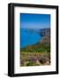 View of coastline, sea and Assos from near Agkonas, Kefalonia, Ionian Islands, Greek Islands-Frank Fell-Framed Photographic Print