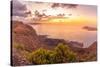View of coastline, sunset and Atlantic Ocean from Mirador del Rio, Lanzarote, Las Palmas-Frank Fell-Stretched Canvas