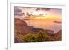 View of coastline, sunset and Atlantic Ocean from Mirador del Rio, Lanzarote, Las Palmas-Frank Fell-Framed Photographic Print