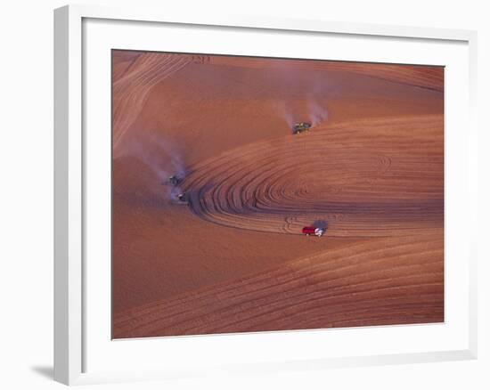 View of Combines Harvesting Wheat, Palouse, Washington, USA-Terry Eggers-Framed Photographic Print