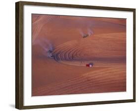 View of Combines Harvesting Wheat, Palouse, Washington, USA-Terry Eggers-Framed Photographic Print