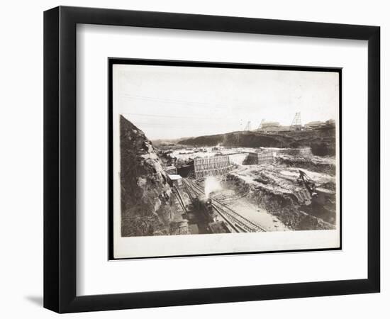 View of Construction of the Panama Canal with Concrete Forms, Trains, Digging Machines and…-Byron Company-Framed Premium Giclee Print