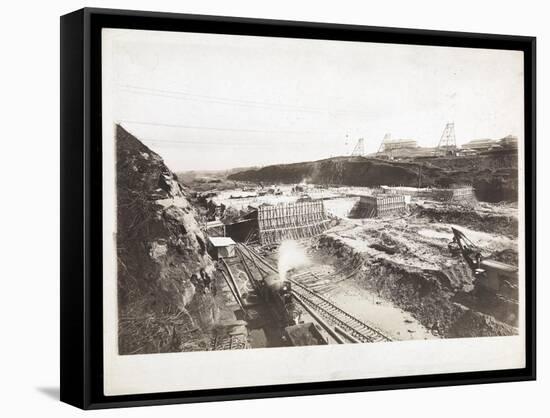 View of Construction of the Panama Canal with Concrete Forms, Trains, Digging Machines and…-Byron Company-Framed Stretched Canvas