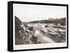 View of Construction of the Panama Canal with Concrete Forms, Trains, Digging Machines and…-Byron Company-Framed Stretched Canvas