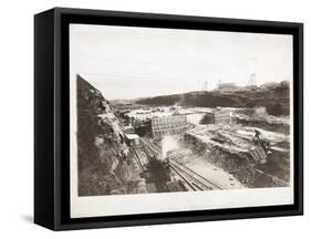 View of Construction of the Panama Canal with Concrete Forms, Trains, Digging Machines and…-Byron Company-Framed Stretched Canvas