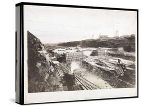 View of Construction of the Panama Canal with Concrete Forms, Trains, Digging Machines and…-Byron Company-Stretched Canvas