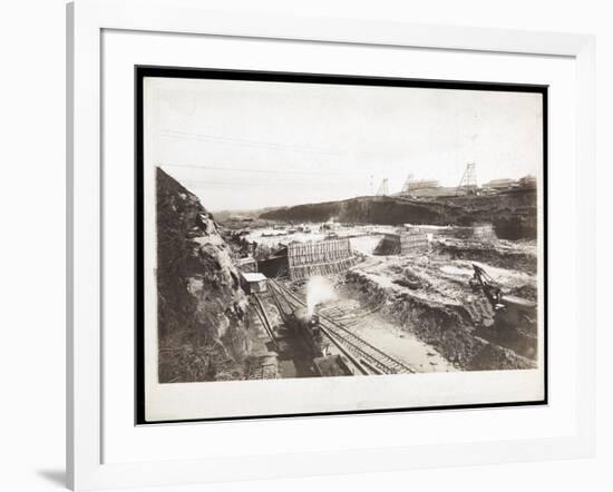 View of Construction of the Panama Canal with Concrete Forms, Trains, Digging Machines and…-Byron Company-Framed Giclee Print