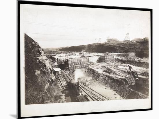 View of Construction of the Panama Canal with Concrete Forms, Trains, Digging Machines and…-Byron Company-Mounted Giclee Print