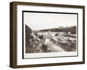 View of Construction of the Panama Canal with Concrete Forms, Trains, Digging Machines and…-Byron Company-Framed Giclee Print