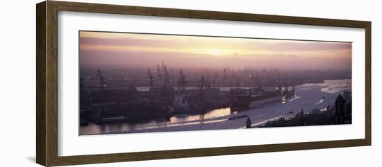 View of Container Ships in River, Elbe River, Landungsbrucken, Hamburg Harbour, Hamburg, Germany-null-Framed Photographic Print