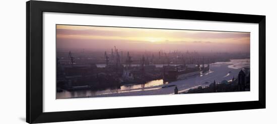 View of Container Ships in River, Elbe River, Landungsbrucken, Hamburg Harbour, Hamburg, Germany-null-Framed Photographic Print