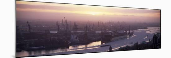 View of Container Ships in River, Elbe River, Landungsbrucken, Hamburg Harbour, Hamburg, Germany-null-Mounted Photographic Print