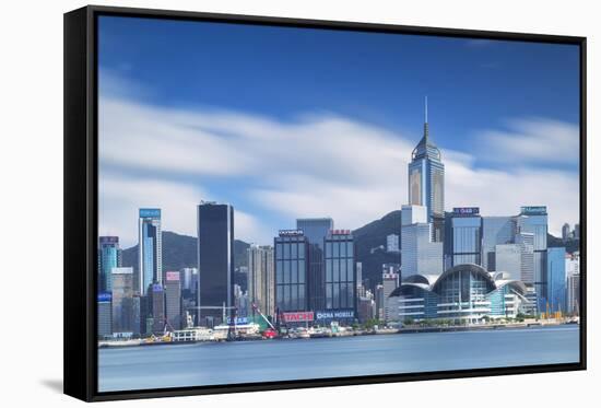 View of Convention Centre and Hong Kong Island Skyline, Hong Kong, China-Ian Trower-Framed Stretched Canvas