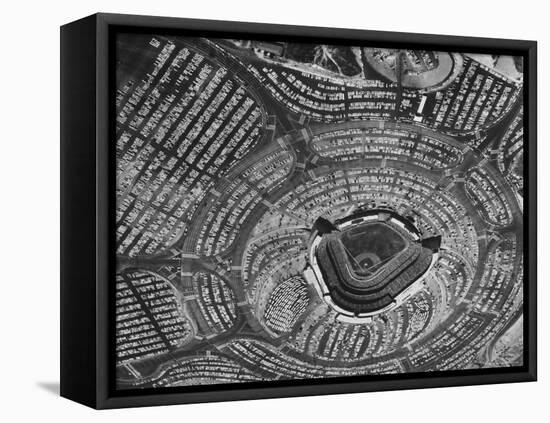 View of Crowded Parking Lots Around the Los Angeles Dodgers Stadium in Chavez Ravine, California-Ralph Crane-Framed Stretched Canvas
