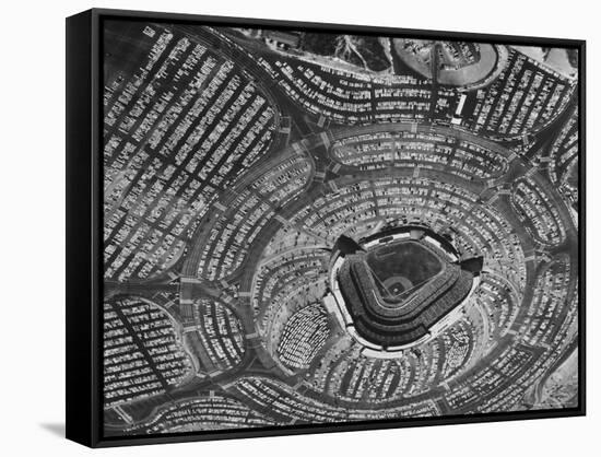 View of Crowded Parking Lots Around the Los Angeles Dodgers Stadium in Chavez Ravine, California-Ralph Crane-Framed Stretched Canvas