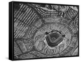 View of Crowded Parking Lots Around the Los Angeles Dodgers Stadium in Chavez Ravine, California-Ralph Crane-Framed Stretched Canvas