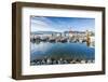 View of cruise ship and boats moored in harbour near CRAB Park at Portside, Vancouver, British Colu-Frank Fell-Framed Photographic Print