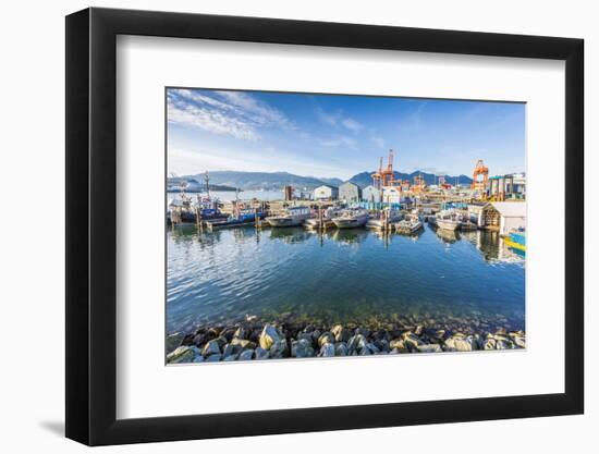 View of cruise ship and boats moored in harbour near CRAB Park at Portside, Vancouver, British Colu-Frank Fell-Framed Photographic Print