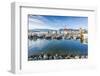 View of cruise ship and boats moored in harbour near CRAB Park at Portside, Vancouver, British Colu-Frank Fell-Framed Photographic Print