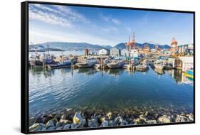 View of cruise ship and boats moored in harbour near CRAB Park at Portside, Vancouver, British Colu-Frank Fell-Framed Stretched Canvas