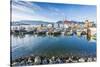 View of cruise ship and boats moored in harbour near CRAB Park at Portside, Vancouver, British Colu-Frank Fell-Stretched Canvas