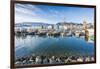 View of cruise ship and boats moored in harbour near CRAB Park at Portside, Vancouver, British Colu-Frank Fell-Framed Photographic Print