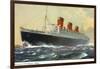 View of Cunard Ocean Liner Queen Mary-Lantern Press-Framed Art Print