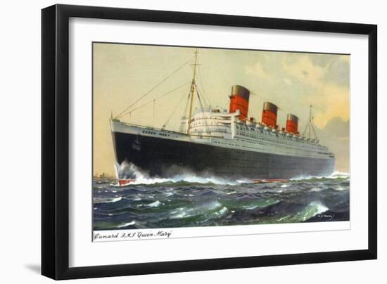 View of Cunard Ocean Liner Queen Mary-Lantern Press-Framed Art Print