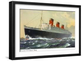 View of Cunard Ocean Liner Queen Mary-Lantern Press-Framed Art Print