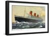 View of Cunard Ocean Liner Queen Mary-Lantern Press-Framed Art Print