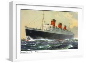 View of Cunard Ocean Liner Queen Mary-Lantern Press-Framed Art Print