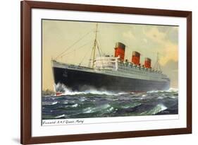 View of Cunard Ocean Liner Queen Mary-Lantern Press-Framed Art Print