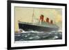 View of Cunard Ocean Liner Queen Mary-Lantern Press-Framed Art Print