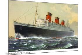 View of Cunard Ocean Liner Queen Mary-Lantern Press-Mounted Art Print