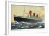 View of Cunard Ocean Liner Queen Mary-Lantern Press-Framed Art Print