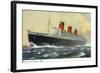 View of Cunard Ocean Liner Queen Mary-Lantern Press-Framed Art Print