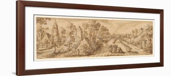 View of Delfgauw, with Abraham and the Three Angels (Pen and Ink and Wash on Paper)-Hans Bol-Framed Giclee Print