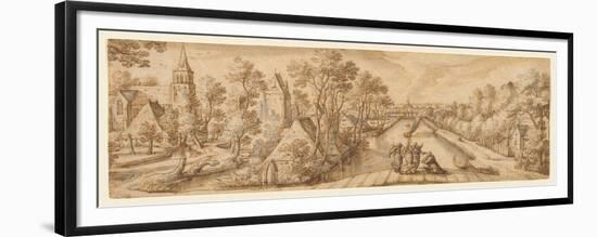 View of Delfgauw, with Abraham and the Three Angels (Pen and Ink and Wash on Paper)-Hans Bol-Framed Premium Giclee Print