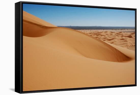 View of desert sand dunes, Grande Dune, Erg Chebbi, Sahara Desert-Derek Hall-Framed Stretched Canvas