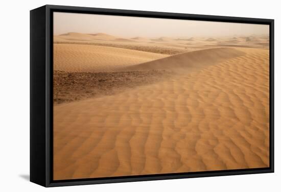 View of desert sand dunes with windblown sand, Sahara, Morocco, may-Bernd Rohrschneider-Framed Stretched Canvas