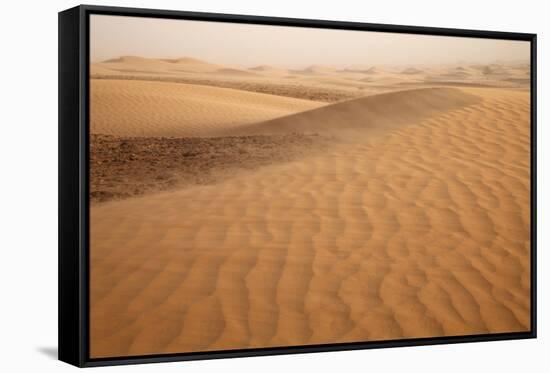 View of desert sand dunes with windblown sand, Sahara, Morocco, may-Bernd Rohrschneider-Framed Stretched Canvas